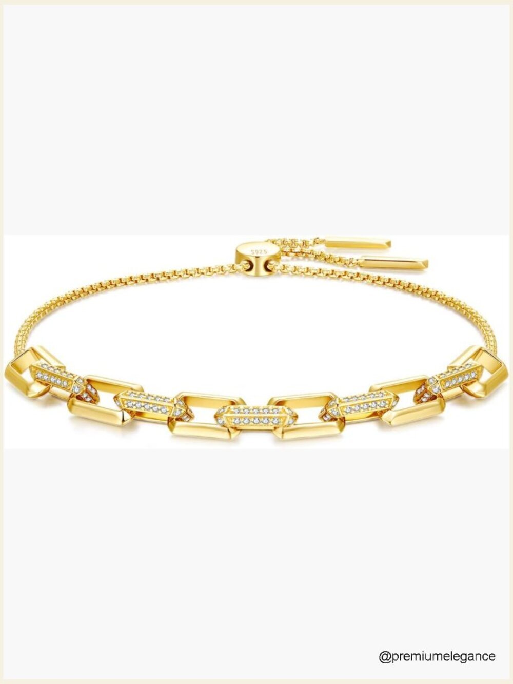 Gold Plated Paperclip Bracelet Geometric Adjustable CZ Link Chain